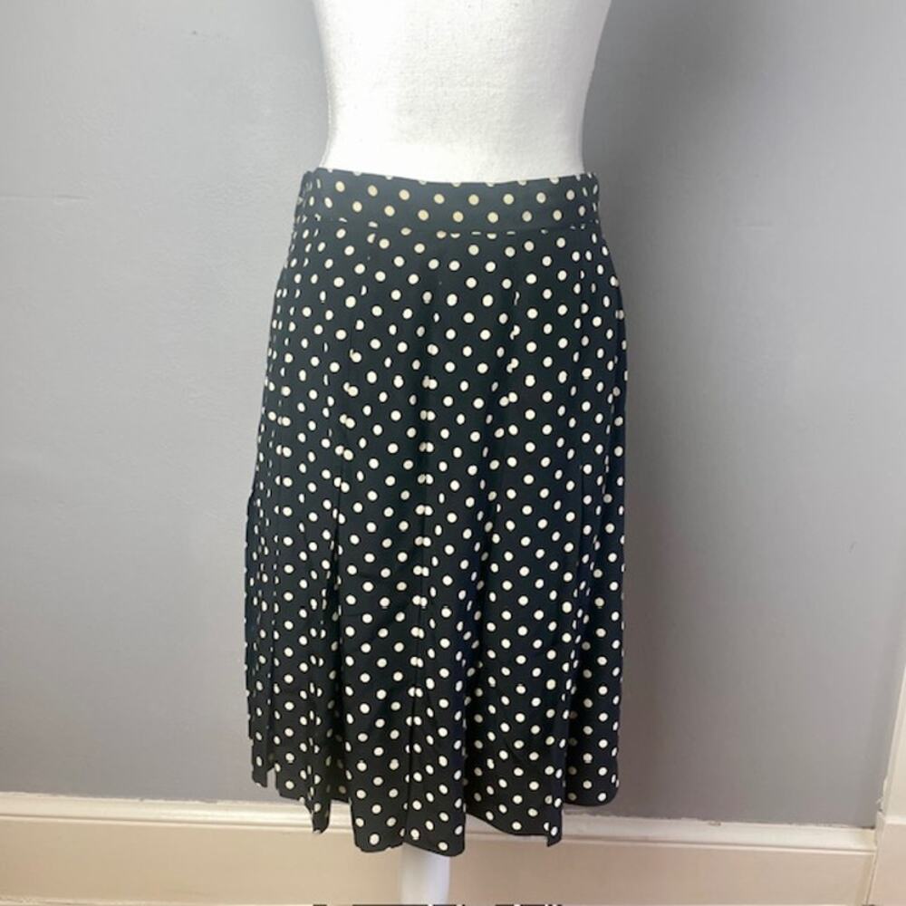Barry Bricken Silk Polka Dot Skirt Black Cream Pleated Knee Length 12 Preppy